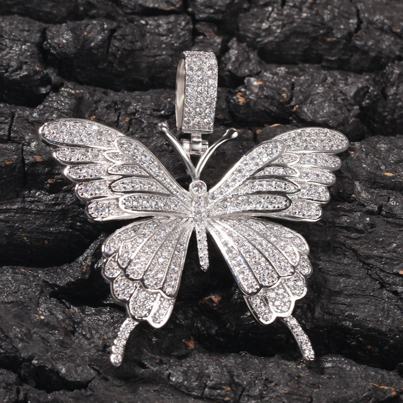 Iced Out Pendant Necklace Gold Silver Butterfly Necklaces Mens Womens Fashion Hip Hop Jewelry
