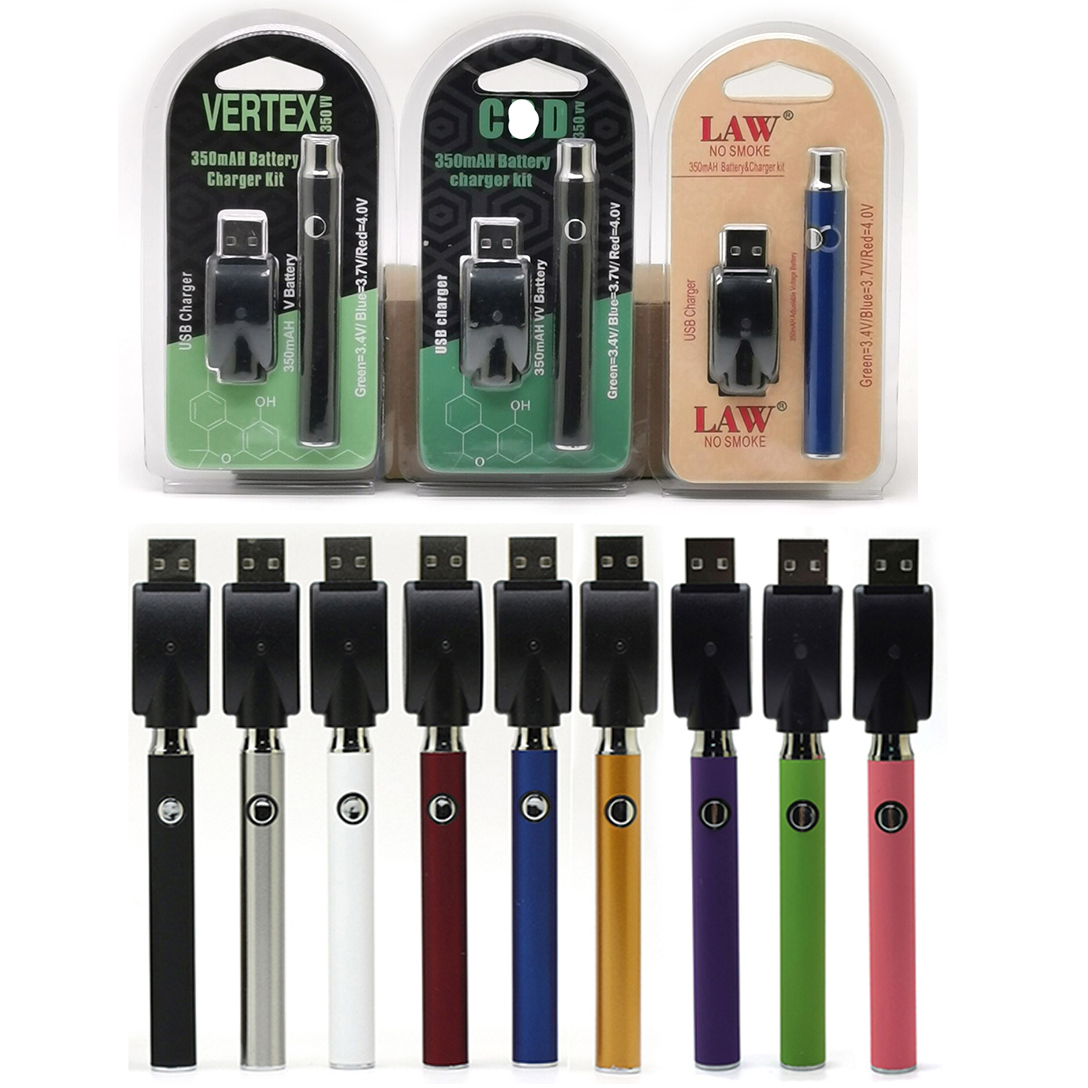 Vertex LAW LO VV Battery Charger Kit 350mAh CO2 Oil Preheat Batteries E Cigarettes Vape Pen Fit 510 Atomizers Cartridges 3 Packagings