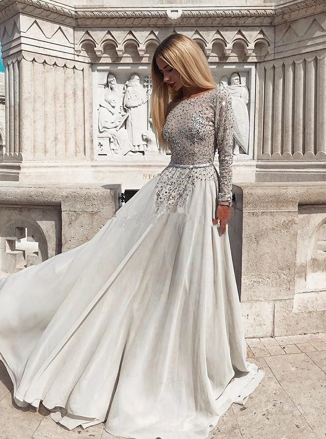 Sexy Backless Prom Dresses Scoop Neck Beaded Formal Evening Gowns Saudi Arabic Beads Long Special Occasion Dress 2019