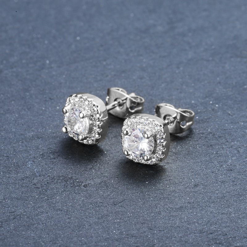 Mens Hip Hop Stud Earrings Jewelry High Quality Fashion Round Gold Silver Black Diamond Earring