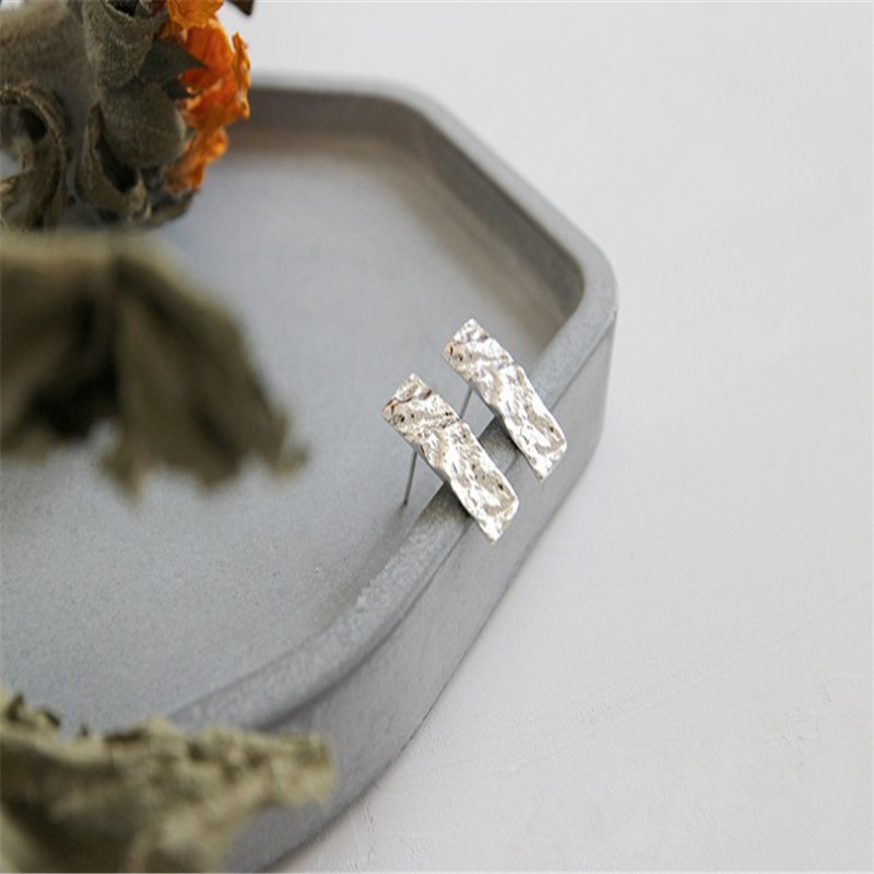 Sterling Silver 925 Jewelry New Wedding Band 100% 925 Sterling Silver Irregular Rectangle Stud Earrings For Women Students