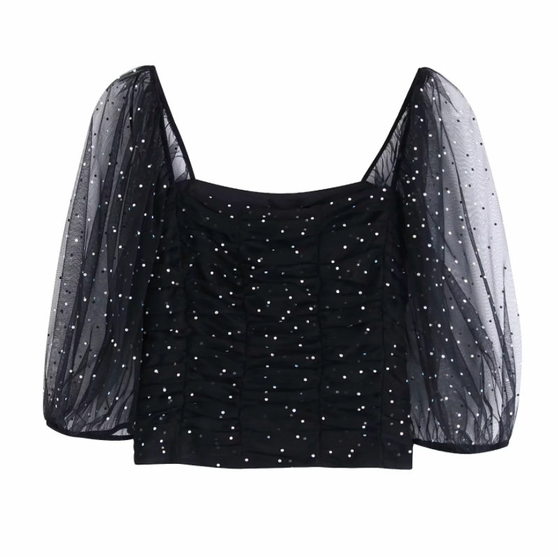 Flabbit new women summer Square collar foam sleeve short panel blouse ladies Elastic Sequin mesh sexy fashion brand tops LX1045, As pic lx1045bb
Flabbit new women summer Square collar foam sleeve short panel blouse ladies Elastic Sequin mesh sexy fashion brand tops LX1045, As pic lx1045bb
