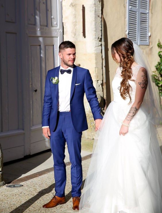 Handsome Royal Blue Men Wedding Tuxedos Notched Lapel One Button Groomsmen Slim Suits Fit Best Suit 2020 Jacket And Pant Outfit Men Wear