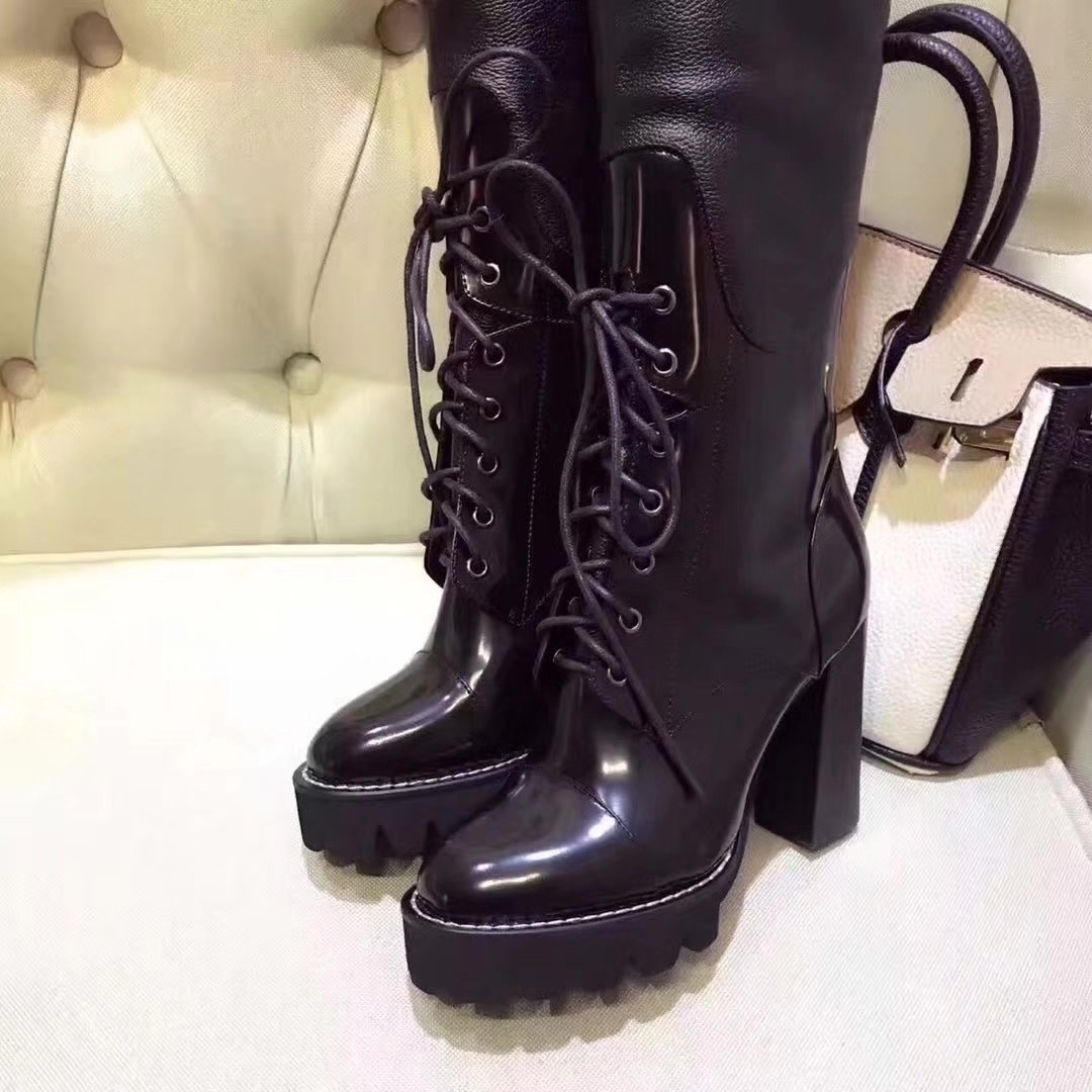 Hot Sale-igh Boots Black Genuine leather Ladies Long Boot Fall Winter