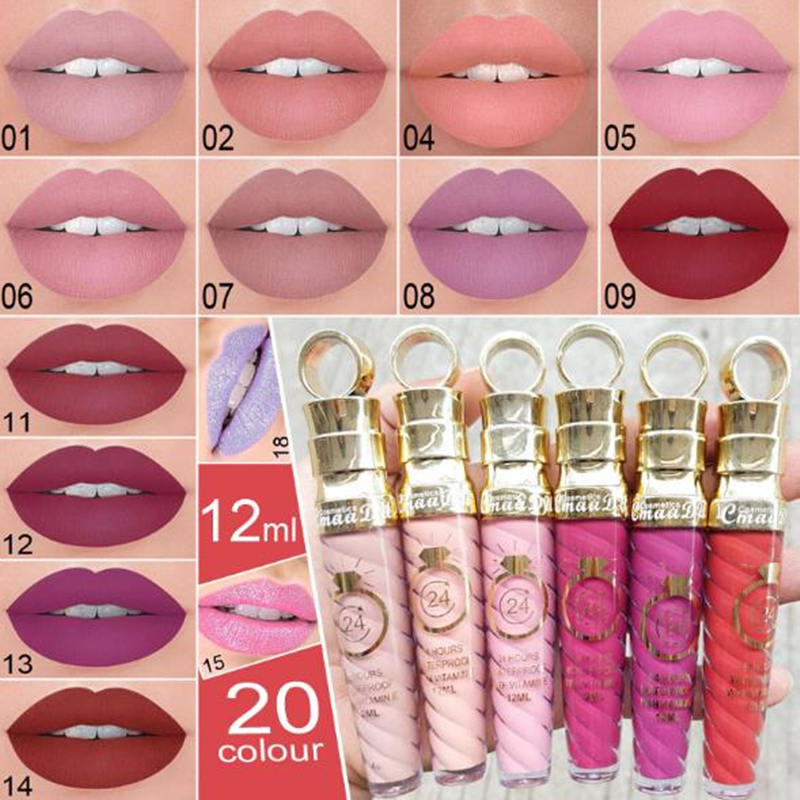 20 colors Velvet Matte Lip Gloss Metallic Shimmer Lipgloss Waterproof Vitamin Long Lasting Big Shinning lipstick от DHgate WW