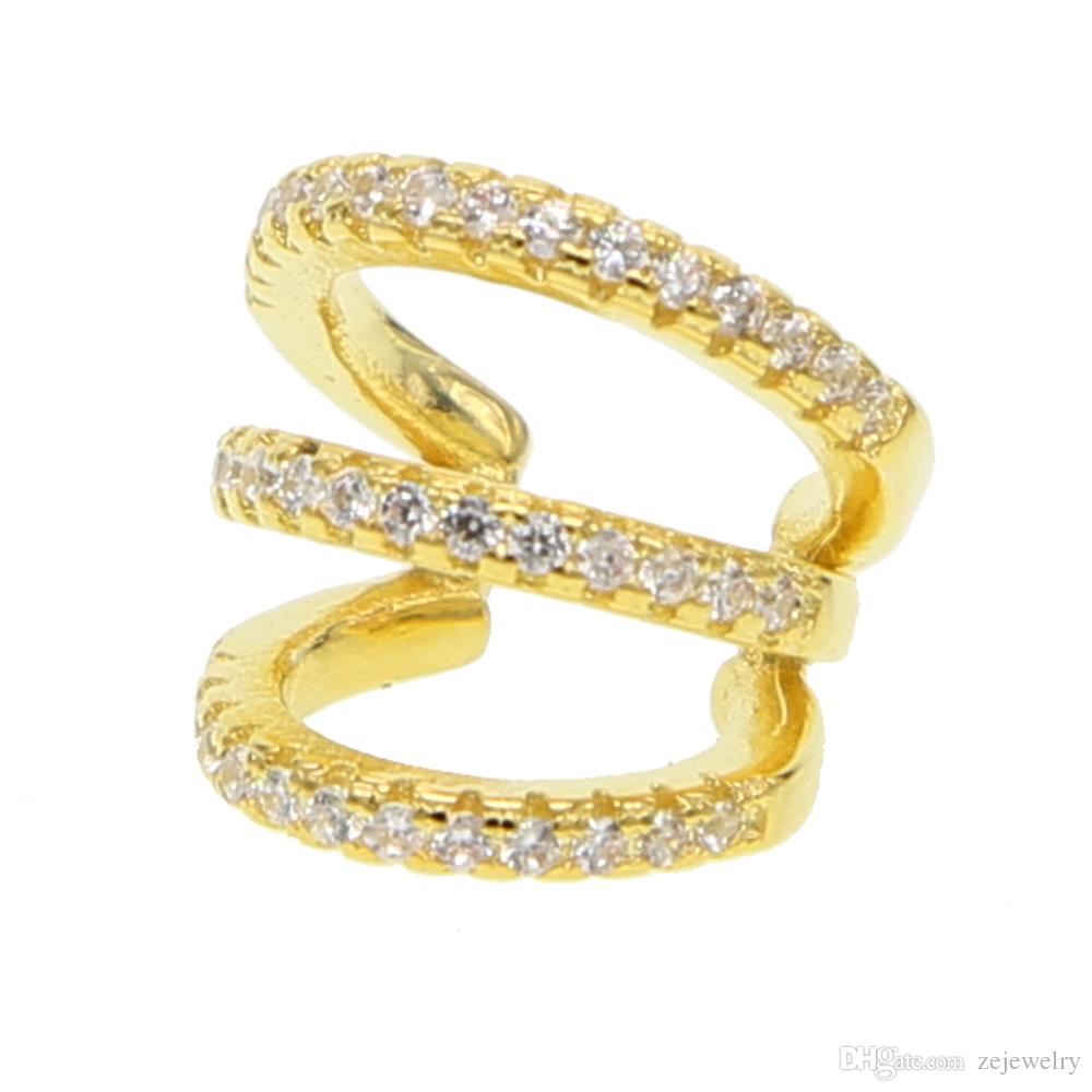 2019 New fashion three cz circle Clip Earrings Elegant CZ Cuff Earrings For Woman Party Charm Jewelry Gift brincos dainty cz cute ear