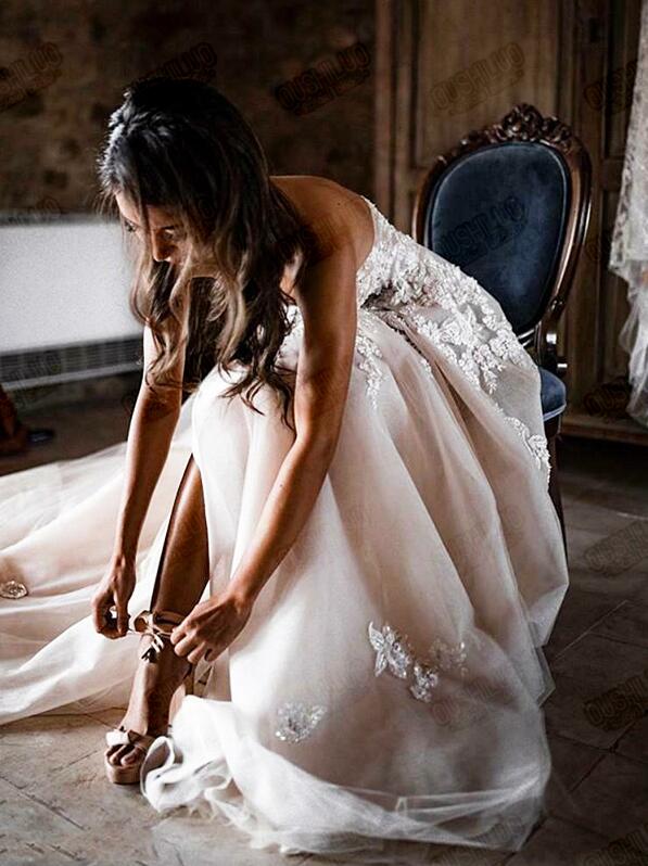 Open Back Bohemian Wedding Dresses sweetheart 2020 Country Wedding Dress Boho Long Backless white bridal Gowns Sheer Tulle With Appliques