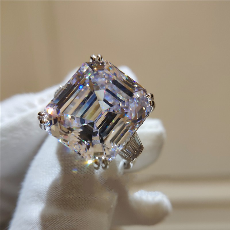 Dove Egg Big White Topaz CZ Diamond Luxury Jewelry 925 Sterling Silver Astie type Promise Eternity Women Wedding Party Band Ring Gift