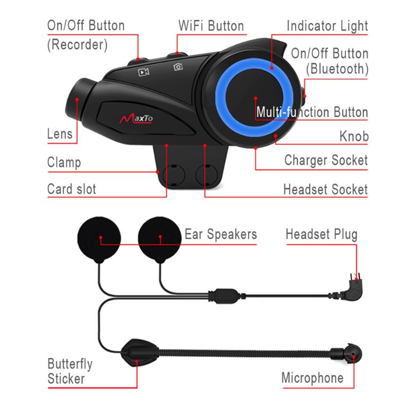 Maxto M3 1000m Waterproof Group 6 Riders Intercom Bluetooth Wifi Helmet Intercom W/Sony HD 1080P Camera for Video Recording
Maxto M3 1000m Waterproof Group 6 Riders Intercom Bluetooth Wifi Helmet Intercom W/Sony HD 1080P Camera for Video Recording