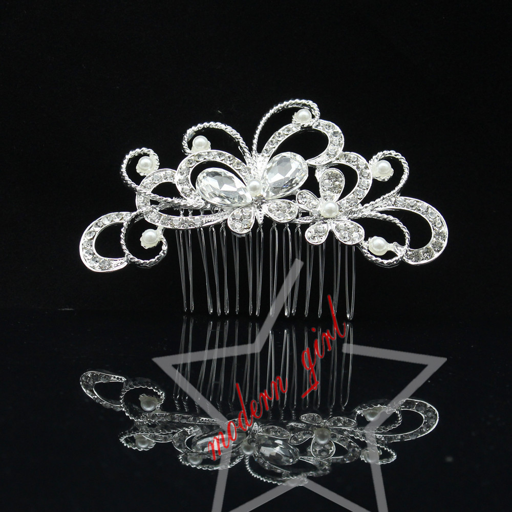 Hot Sale Bridal Hair Comb Wedding Jewelry Flower Rhinestone Tiaras & Hair Accessories Sparkling Bride Hair Combs Headpieces