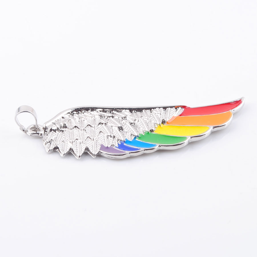 WOJIAER Stainless Steel Angel Wing for Men Women Pendant Rainbow Enamel Beads Vintage Silver European Fashion Charm Jewelry DBN375