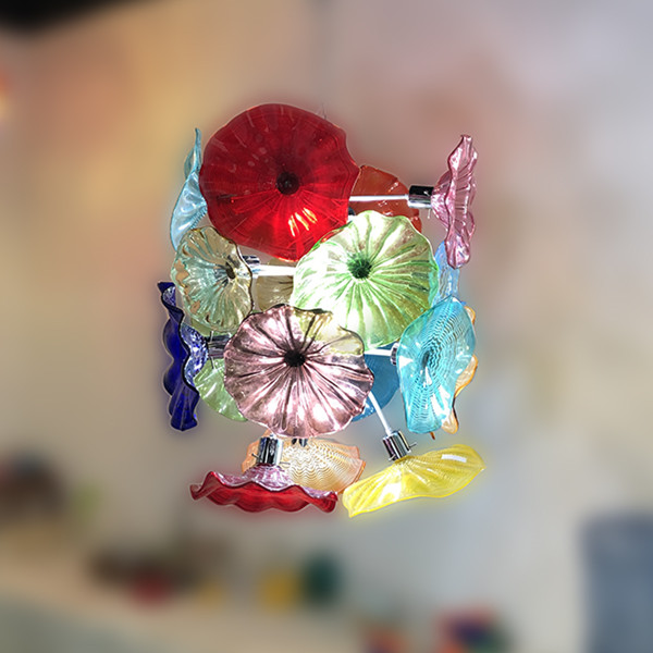 Murano Flower Chandelier Light Bedroom Living Room Dining Room Art Decorative Hand Blown Glass Plates Chandelier Led Light Fixtures