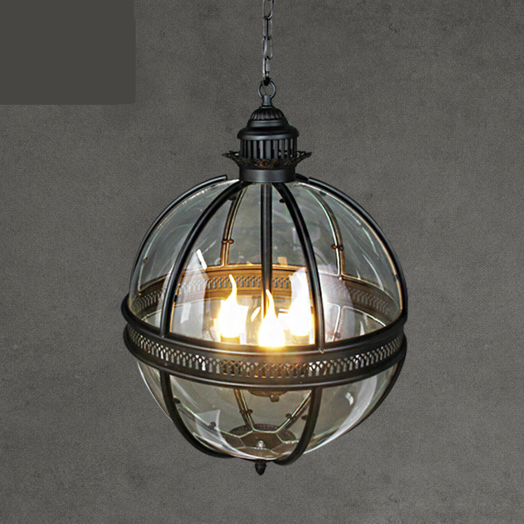 Vintage Loft Globe Pendant Lights Wrought Iron Glass Shade Round Lamp Kitchen Dinning Bar Table Luminaire Fixture Hanging Lamps