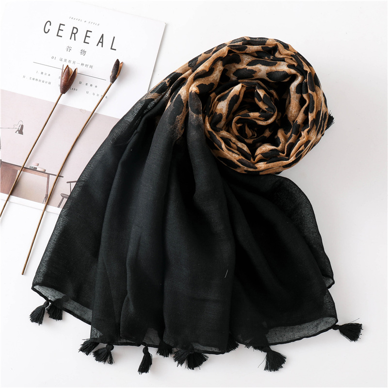 Black Winter Cotton Leopard Print Scarf Women Brown Scarve & Wraps Girls Fashion Hijab Long Scarf Shawls