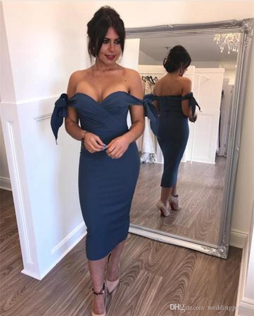 Prom One-Shoulder Dress Sheath Column Backless Homecoming Tea Length Bow Sexy Back Club Wear Party Dresses Custom Made Es
