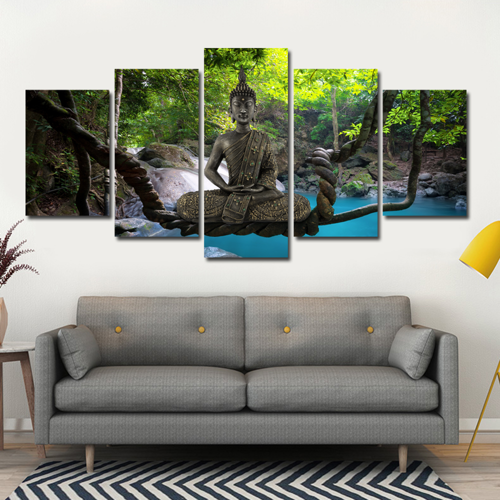 Unframed Seat Buddha Canvas Wall Art Print Modern Abstract Zen Art Painting Home Decoration(Color:Green,Orange,Purple,Size:4)