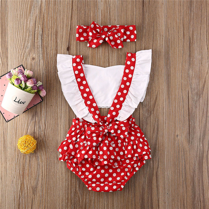 Newborn Baby Girl Clothes Polka Dot Print Flower Sleeve Romper Jumpsuit Headband 3pcs Outfits Sunsuit Summer Baby Girls Set