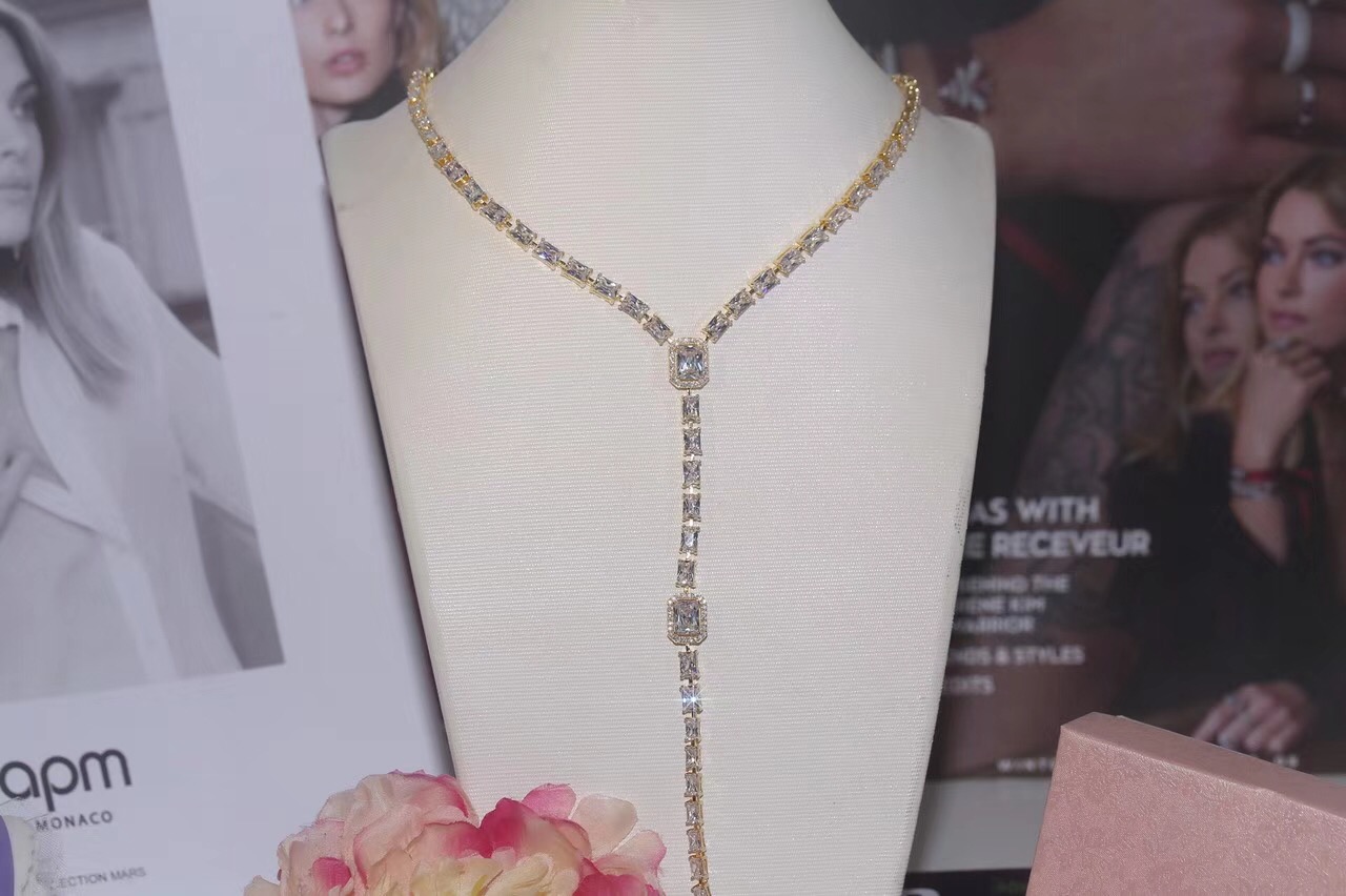 Fashion-925 Sterling Silver Fashion Collar Jewelry Silver Color Bride Rhinestone Tie Accessories Wedding Necklace Jewellery Statement N