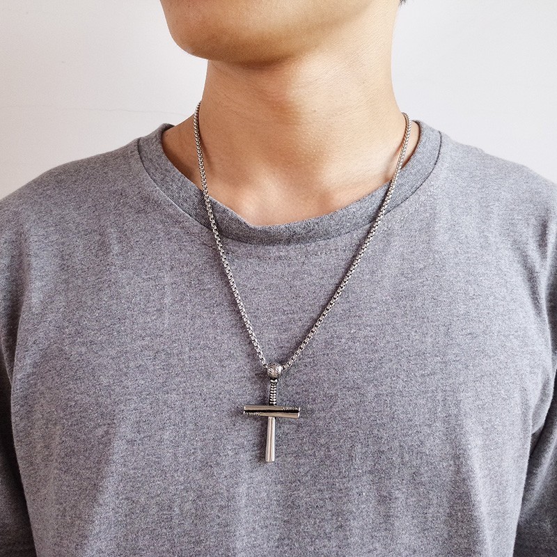 Hip Hop Baseball Pendant Necklace Stainless Steel Ball Bat Chain Men Collares 24" For Guys Sport Jewelry PN-1096