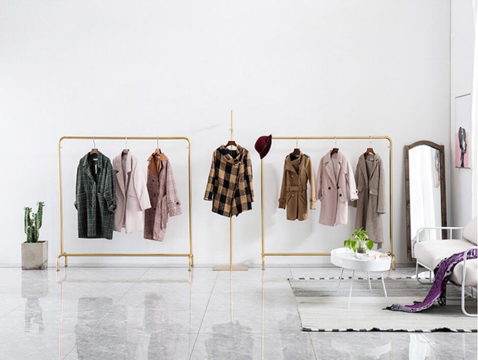 Clothing store clothes rack Gold iron men's and women's Bedroom Furniture hanging racks floor type combination cloth shop show shelf