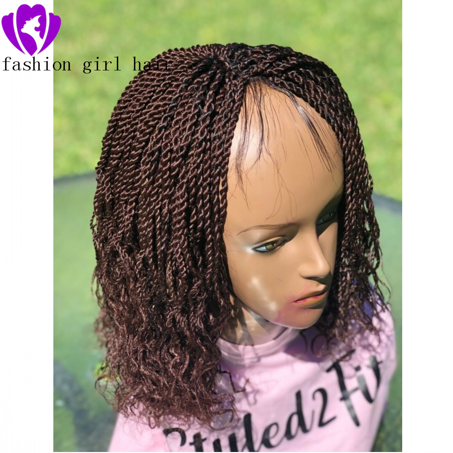 Popular perruques Short Curly Braided Lace Front Wig Brown/Burgundy /Black bob box Braids Synthetic Wig Free Shipping
