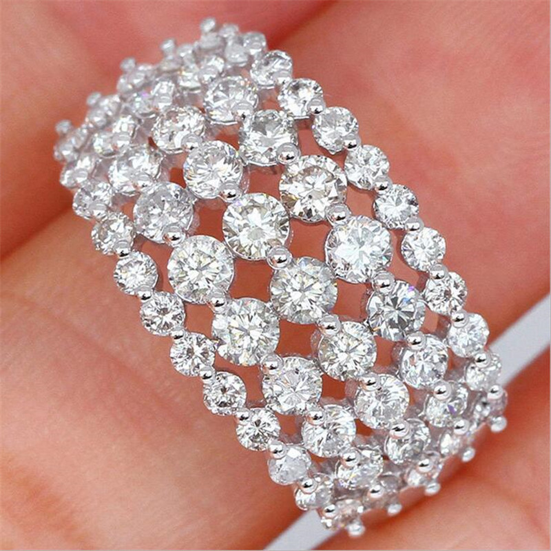 Choucong Sparkling Handmade Luxury Jewelry 925 Sterling Silver Pave White Sapphire CZ Diamond Promise Hollow Women Wedding Band Ring Gift