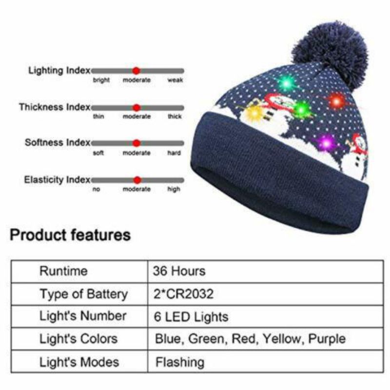 Christmas Decorations 1PCS Outdoor Sport Running Knitted Hats Cute LED Light-up Xmas Knit Beanie Adults Caps