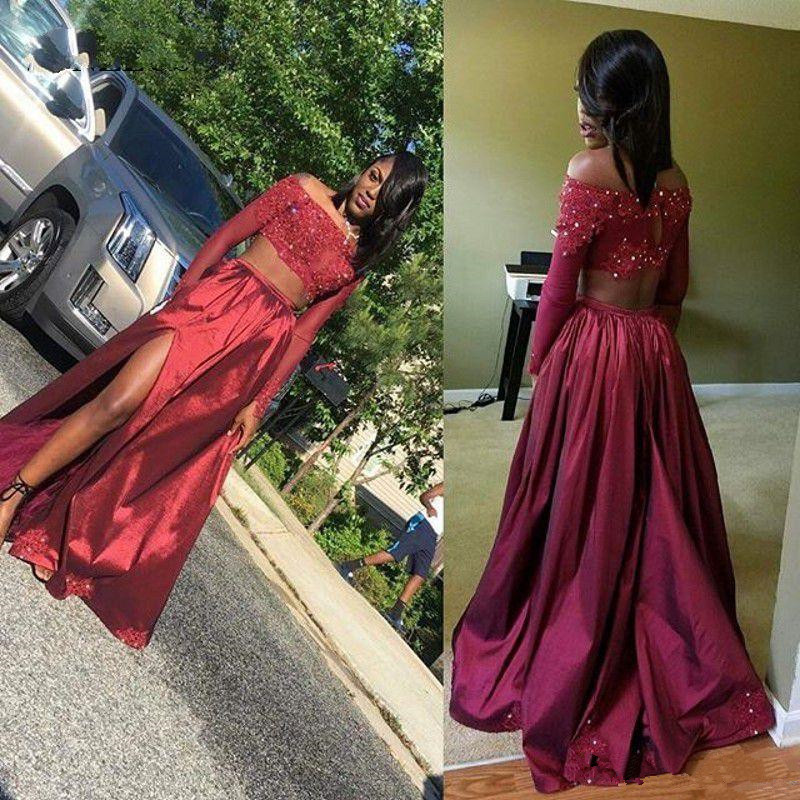 Black Girls Two Pieces Prom Dresses Off The Shoulder Long Sleeve Beaded Lace Appliques High Split Slit Party Gowns Long Evening Dress Z63, Light sky blue
Black Girls Two Pieces Prom Dresses Off The Shoulder Long Sleeve Beaded Lace Appliques High Split Slit Party Gowns Long Evening Dress Z63, Light sky blue