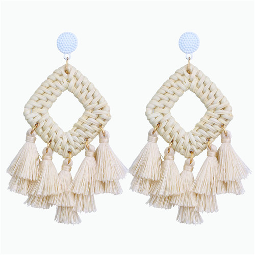 Bohemian tassel earrings statement handmade ethnic tassel earrings bamboo geometric square fan shaped ladies