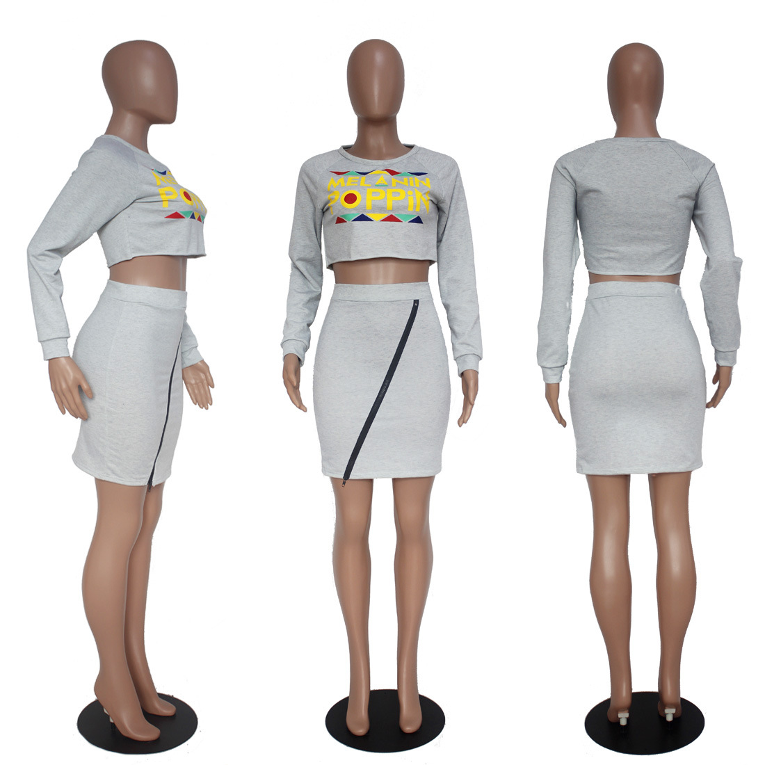Dress European Spring and Summer Fashion Print Letter Casual Set Long Sleeve Zipper Skirt Set Support Mixed Batch