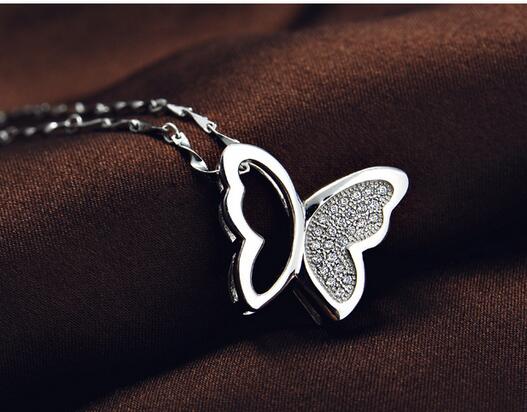 Fashion-Sterling Silver Plated Butterfly Pendant Necklace Charms Animal Bohemian Statement Crystal Pendant Jewelry For Women Christmas Gift