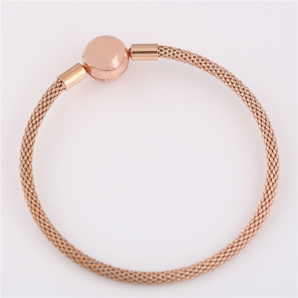 Original 925 Sterling Silver Bangle Rose Gold Snake Chain Basic Ball Clasp Mesh Bracelet Fit Women Bead Charm Fashion Jewelry CX200623