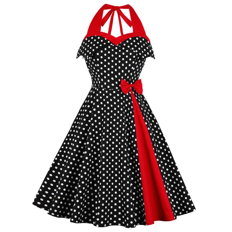 Sexy Halter Sleeveless Bowknot Party Vestidos Black Polka Dot Patchwork Retro Dress Rockabilly Swing Vintage Robe Dress
Sexy Halter Sleeveless Bowknot Party Vestidos Black Polka Dot Patchwork Retro Dress Rockabilly Swing Vintage Robe Dress