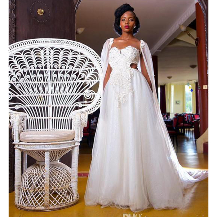 Vintage Lace With Cape African Black Girl Party Gowns Bohemian Plus Size Wedding Dresses Bridal Gown 0521