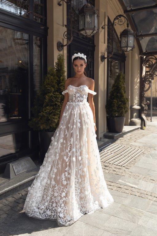 Julie Vino Designer Wedding Dresses Boho 3D Floral Appliques Beach Wedding Dress Off The Shoulder A Line Robes De Mariée