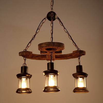 American industrial style vintage loft ship wood chandelier net coffee restaurant bar clothing store arro-boat wood chandelier