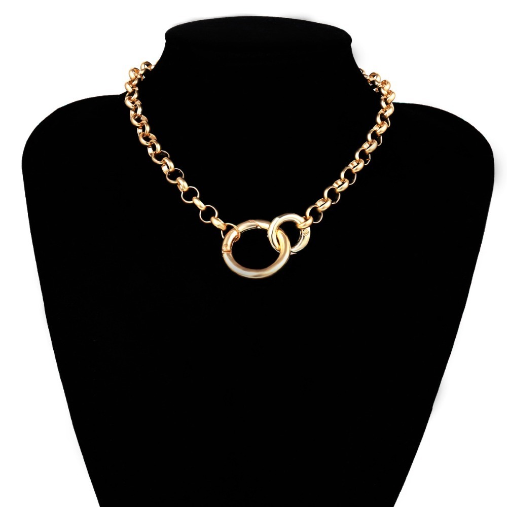 Vintage Punk Curb Chain Necklace for Women 2019 New Gold Silver Big Round Pendant Collar Choker Sweater Chain Necklaces T200116