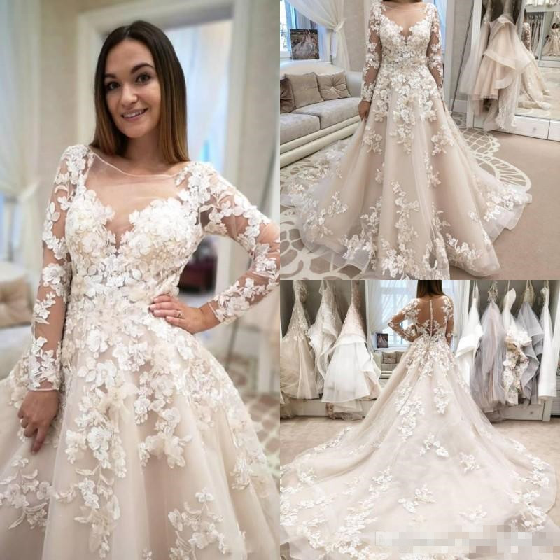 Custom Long Sleeves Lace Wedding Dresses 2020 with Appliues Jewel Neck Sweep Train Country A Line Wedding Bridal Gowns, White
Custom Long Sleeves Lace Wedding Dresses 2020 with Appliues Jewel Neck Sweep Train Country A Line Wedding Bridal Gowns, White