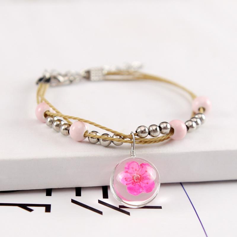 Bracelet of dried flower plant specimens of Chinese wind system, glass ball, dandelion, starry lady and lover's Bracelet 24pcs/lot