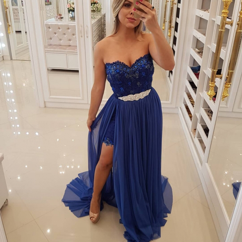 Sweetheart Cheap Chiffon Prom Dress Sexy Side Split Lace Evening Dresses Beaded Sash Girls Formal Party Gowns, Light sky blue
Sweetheart Cheap Chiffon Prom Dress Sexy Side Split Lace Evening Dresses Beaded Sash Girls Formal Party Gowns, Light sky blue