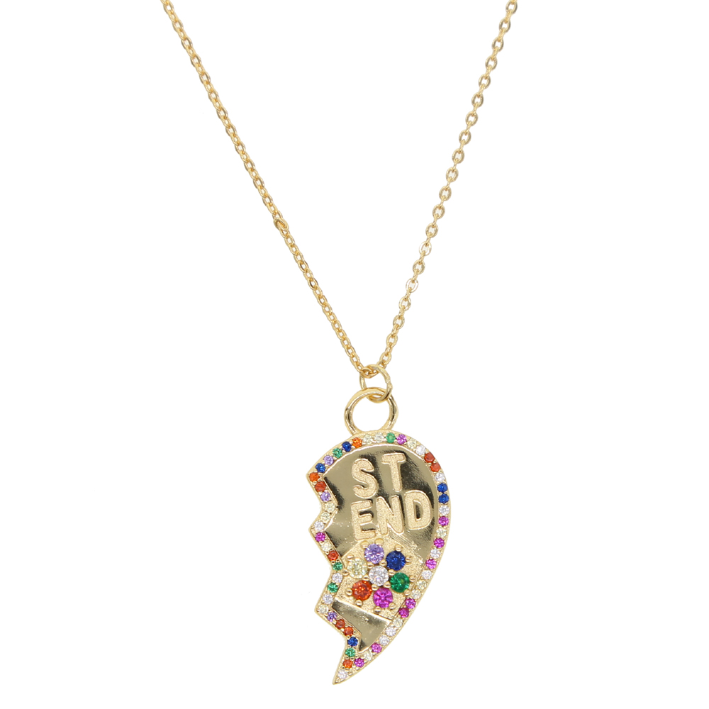 SET Brake Heart Gold plated fashion necklace best friend gift lover gift rainbow cz paved fashion jewelry