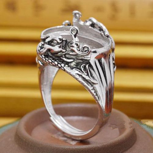 925 Sterling Silver Engagement Wedding Ring Men 12x17mm Oval Cabochon Semi Mount Ring Fit Amber Agate Garnet Opal Setting Wholesale Dragon