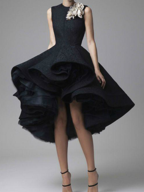 2019 Designer Dress Short Front Long Back Party Prom Dresses Elegant Black Lace Dubai Arabic Evening Gowns Tea Length High Low Celebrity