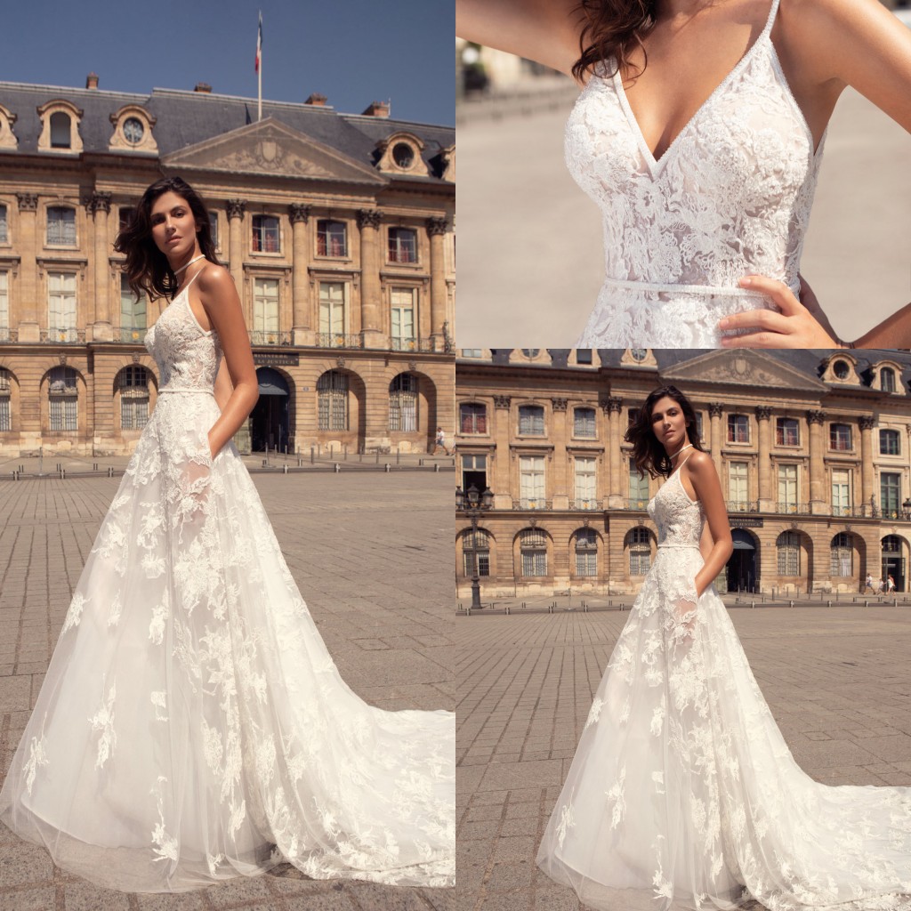 fashion new wedding dresses sexy v neck illusion sleeveless lace bridal gowns sweep train beach wedding dress robes de marie