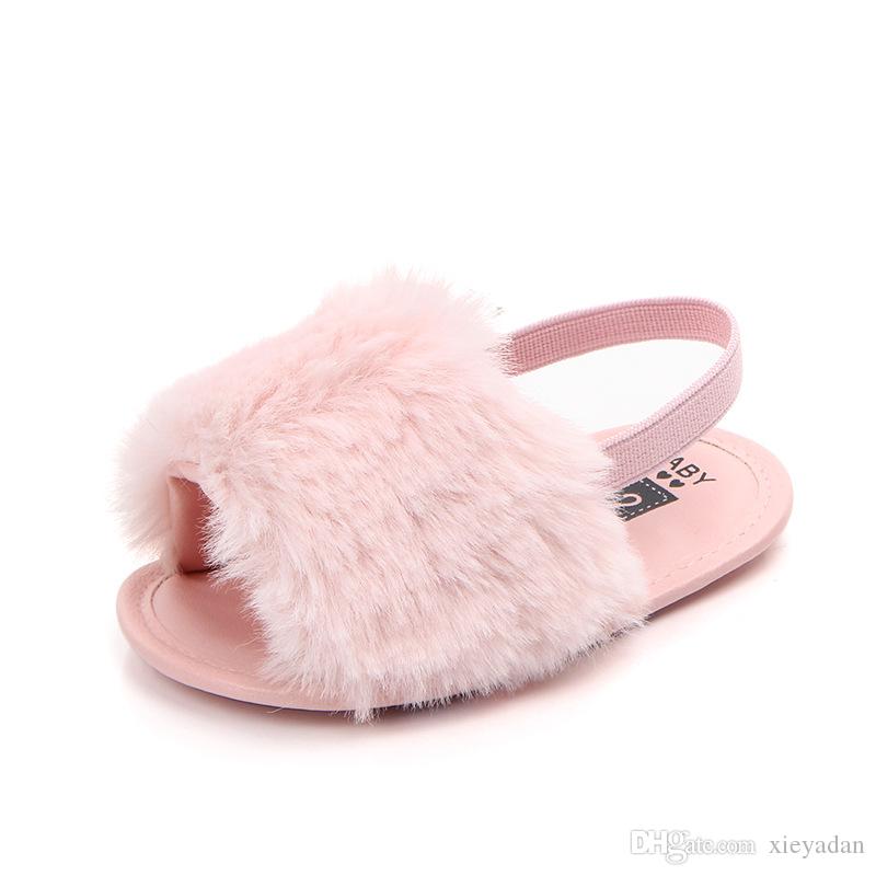 Baby Girl Slipper Sandals Breathable Baby Fur Shoes Simple Elastic Sandals princess Baby Summer Soft hair Shoes