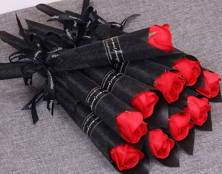 Artificial Soap Rose with Craft paper package Ribbon Romantic Soap Flower for Valentine's Day Wedding Party Decoration