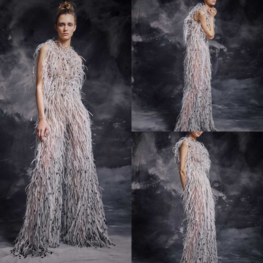 2020 Modest Krikor Jabotian Elegant Jumpsuit High Neck Sleeveless Evening Dresses Feather Tulle Formal Dresses Floor Length Party Gowns, Daffodil
2020 Modest Krikor Jabotian Elegant Jumpsuit High Neck Sleeveless Evening Dresses Feather Tulle Formal Dresses Floor Length Party Gowns, Daffodil
