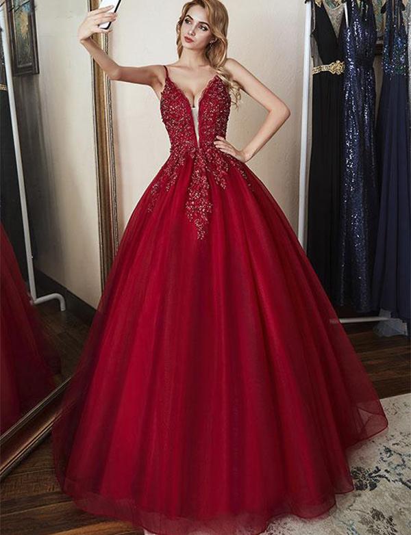 A Line Stunning Beaded Prom Dresses Sheer Plunging Neck Appliqued Formal Dress Floor Length Tulle Plus Size Sequined Evening Gowns ppliqued