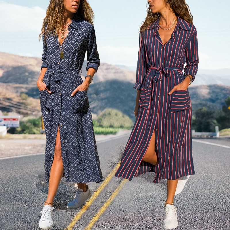 2020 New Fashion Striped Lady Shirt Dress Long Sleeve Turn Down Collar Casual Dresses Pockets Bandage Elegant Midi Dress Robe, Red
2020 New Fashion Striped Lady Shirt Dress Long Sleeve Turn Down Collar Casual Dresses Pockets Bandage Elegant Midi Dress Robe, Red