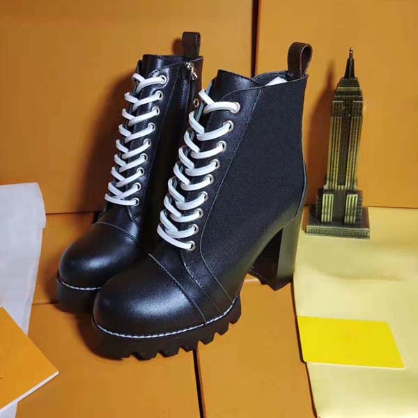 

2020Womens Designer Genuine leather Fashion Boots Martin Boots Platform Work Boot Snow Boot Ankle Boots Winter Shoes 9cm Heel siz35-42, Black